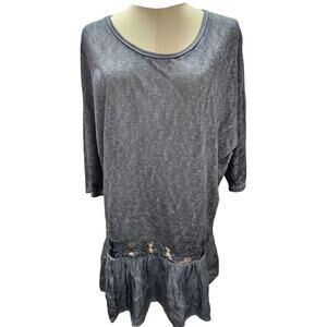 NEW NWT Elena Baldi‎ Dusty Blue Denim Lace Ruffle Tunic Top Made Italy Medium M